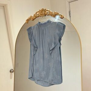 BCBGMaxazria Blue Ruffle Sleeveless Top